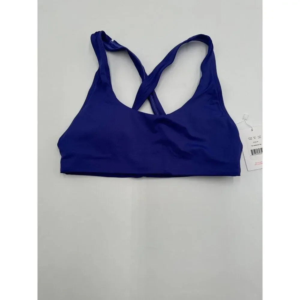 Andie Caledonia Bikini Top XS Blue Ribbed Cross Back NWT